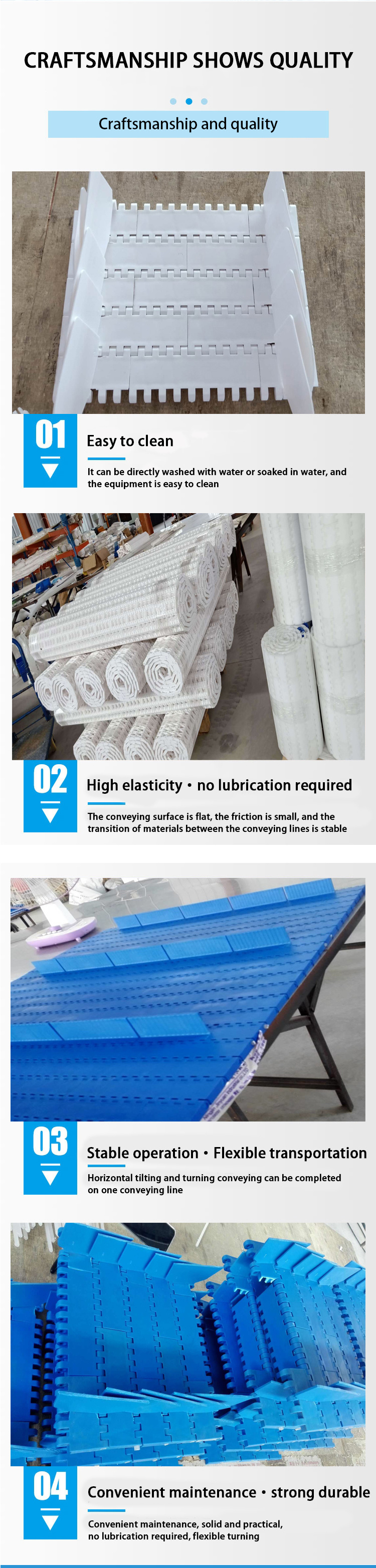 Tear-Resistant Rubber Top Anti Skid Inclined Conveyor Belting Ze83 Plastic Modular Belt