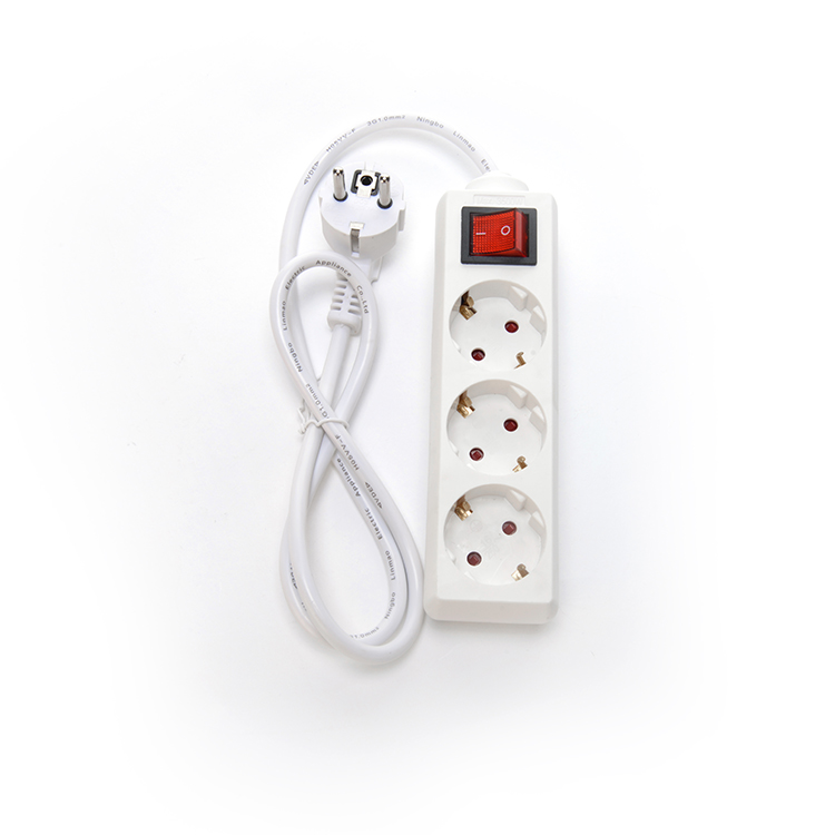 EU Standard 3 Way Extension Power Strip with Switch 3x1.5mm2 Cable 1 Meter Customize Socket Grounding Standard Grounding