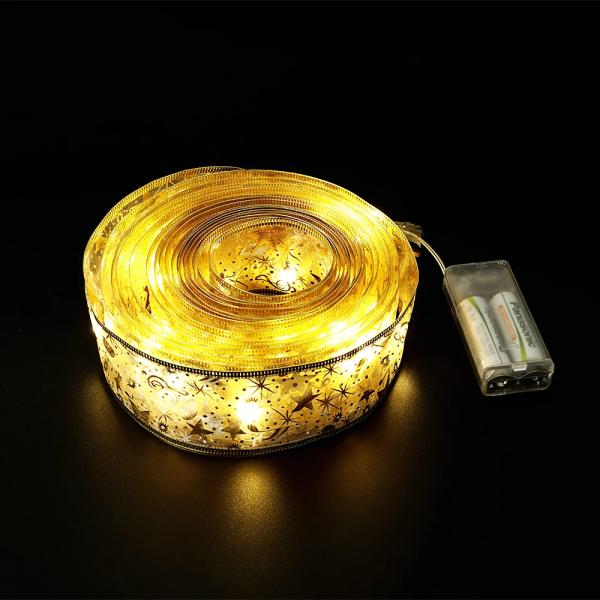 LED 2/4/5M Double Layer Fairy Lights String Christmas Ribbon Bows With LED Christmas Tree Ornament New Year Navidad Home Decor