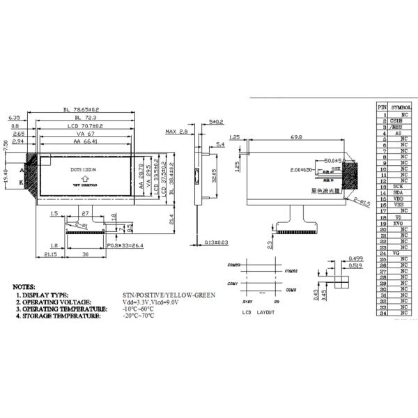 COG Type Graphic Lcd Display Module 128X64 Mono Lcd Module For Tablet