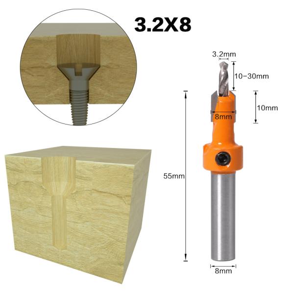 8mm HSS CNC Drill Bits 3 Flute Flat Counterbore Woodworking Router Bit Set