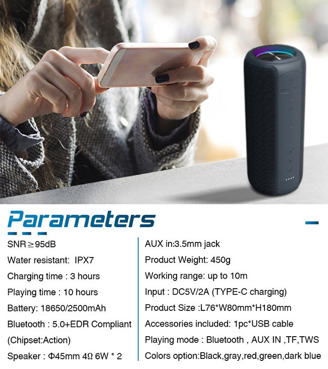 Charging Time 2-3 Hours LED Light Bluetooth Speaker 450g With TWS Pairing Function