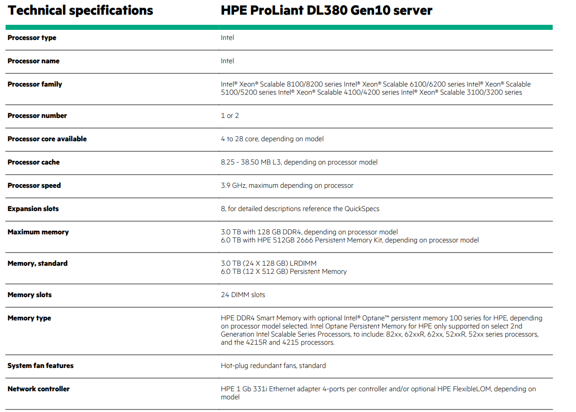 16G Memory HPE ProLiant DL380 Gen10 Server P408i-a NC 8SFF 800W PS Server 2 NVMe