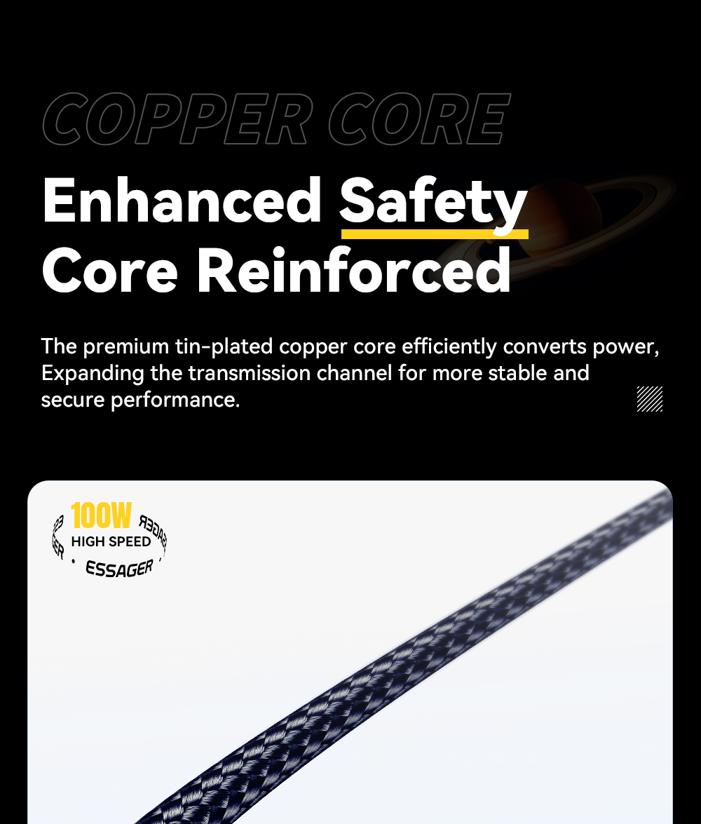 Braid Shielding USB C To C Charging Cable 100W 1m 2m ES-X61 Series