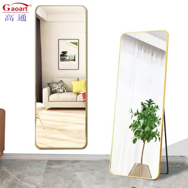 Contemporary Large Gold Round Mirror for Wall Decor Full Length Stand Floor Mirror
