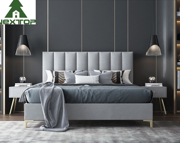 Custom Size Wooden Double Bed Queen Platform King Size Fabric Bed Hotel Bedroom Furniture