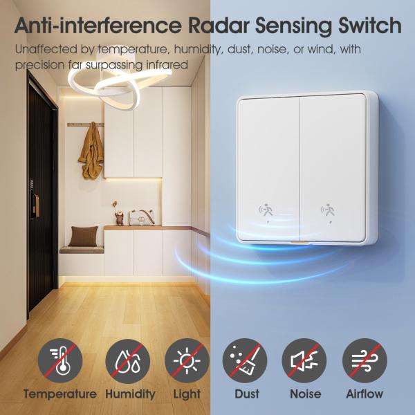 Tuya ZigBee Radar Motion Sensor Switch Sensing No Neutral Smart Home EU Wall Light Button Off No Capacitor Timing App