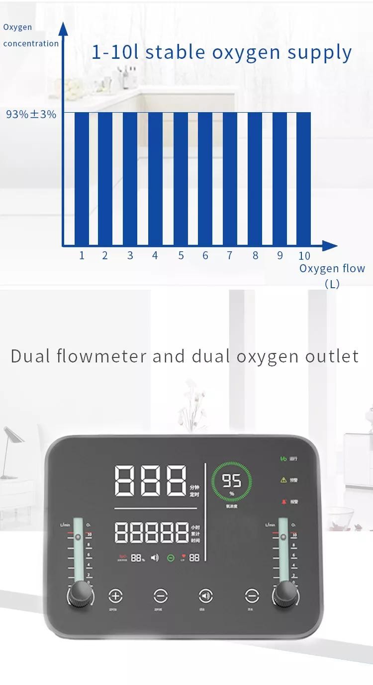 Oxygen Breathing Machine 10L/Min Dual Flow Adjustable English Version