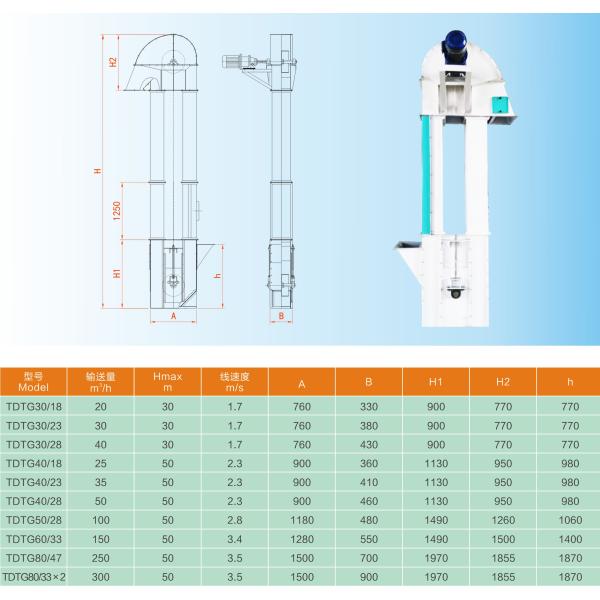 TDTG Series Quick Speed Vertical Bucket Elevator For Rice Mill Long Working Life