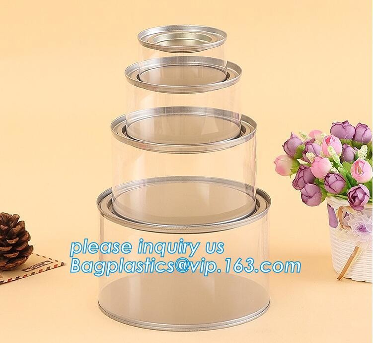clear PVC PET can for food canning,Customized round clear paint can with tin lid,paint can with tin top & bottom and han