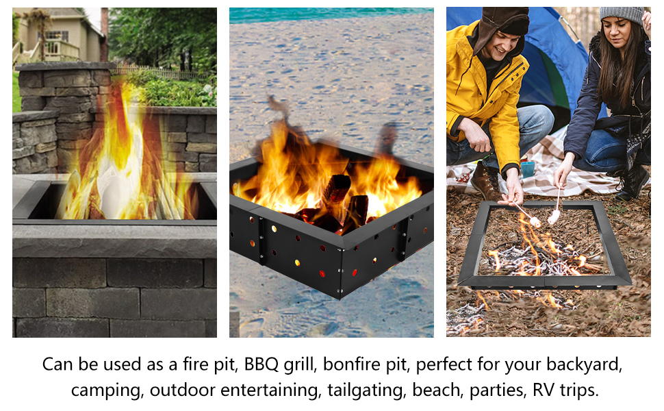 Square Outdoor Fire Pit Ring 36" Outside Diameter 30" Inside Heavy Duty Steel Fire Ring with Heat Resistant Paint