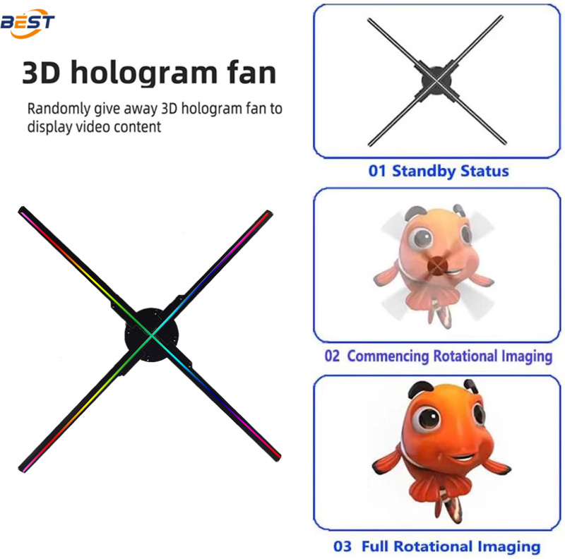 Interactive 3D Spinning LED Hologram Fan , Remote Control 15 Inches Holographic Display Fan