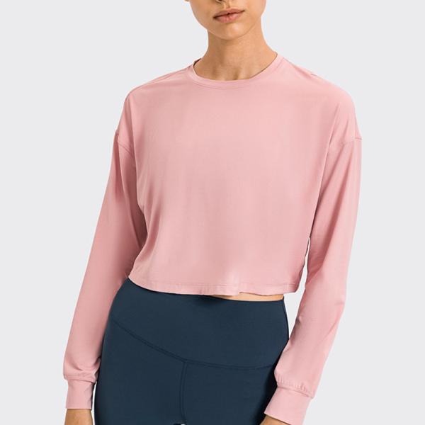 Jacquard Womens Long Sleeve Sweatshirts Nylon Loose Yoga Tops Quick Dry