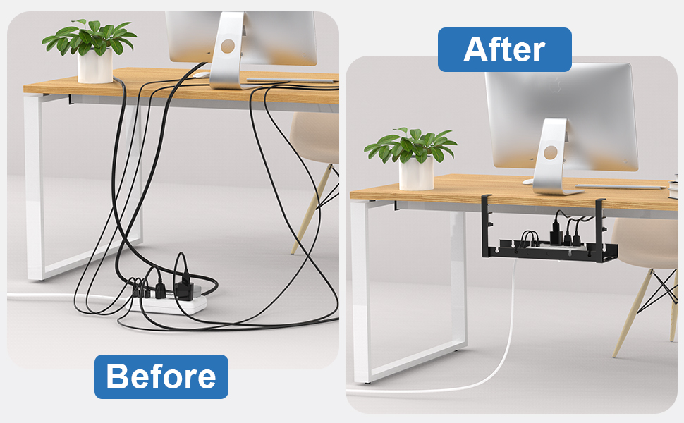 No Drill Under Desk Cable Management Tray Sturdy Metal Wire Organizer For Living Room