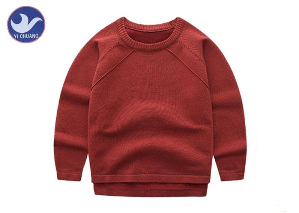 Quality High Low Reglan Long Sleeves Boys Knit Pullover Sweater Crew Neck Side Slit for sale