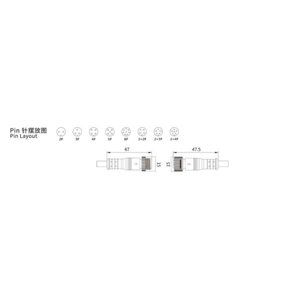 Customizable M12 HYFD IP68 Waterproof Cable Connector
