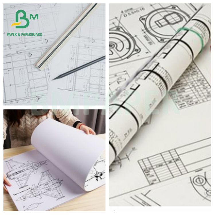 Wide Format Inkjet Printing White A0 A1 20LB CAD Plotter Paper