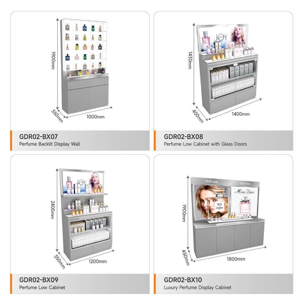 Skincare Display Cabinet Iron Containing Gray Facial Mask Cabinet For Branding Shop Display And Luxury Store Cabinet