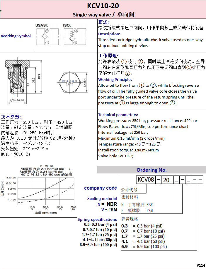 Hydraulic Directional Single Check Non Return Valve Direction Harded With Flow