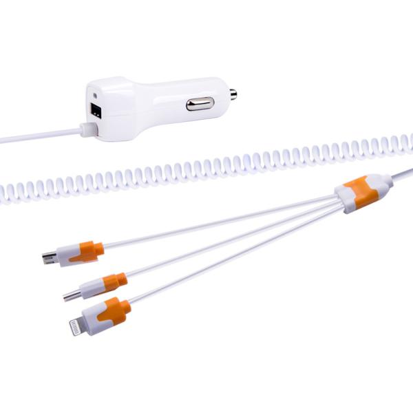 Micro+Lightning+Type-c 3-in- car charger USB cable one for three car phone charger