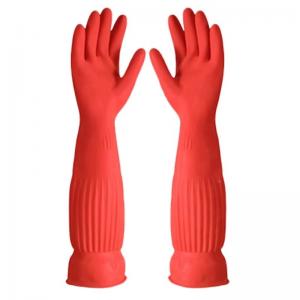 China Household Flock Lined Latex Gloves 450mm Extra Long Dishwashing Gloves wholesale