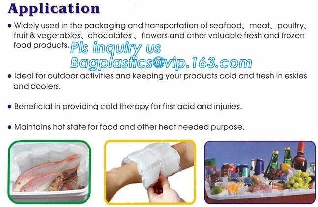 Liquid and fruit fresh keeping ice bag pack, bagged ice storage box for fresh vegetables, disposable ice cube bag for fr