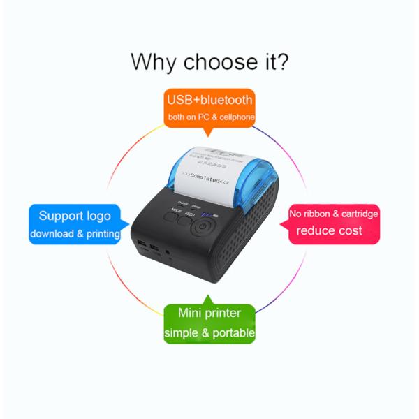Portable USB Bluetooth Terminal Printer 2 Inch Bluetooth Thermal Printer 58mm