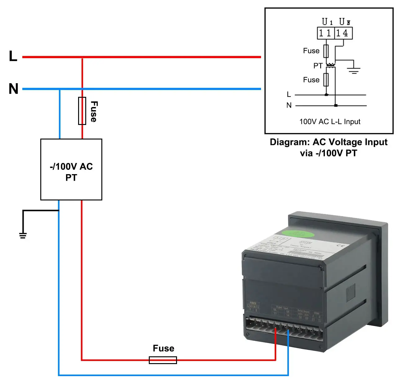 Acrel AMC72L-AV Single Phase Output Current 4-20mA With LCD Display Energy Measuring And Monitoring RS485 Communication