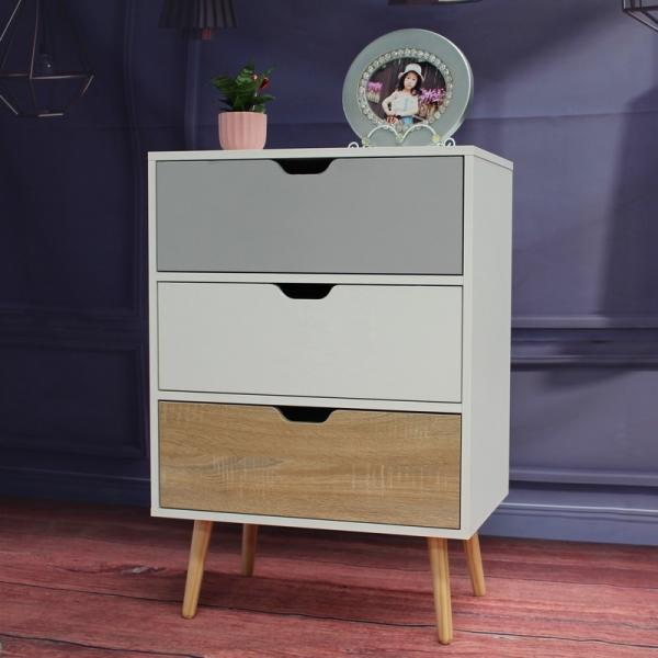Quality Colorful Particle Board Assembled Timber Bedside Table 3 Drawers for Bedroom for sale
