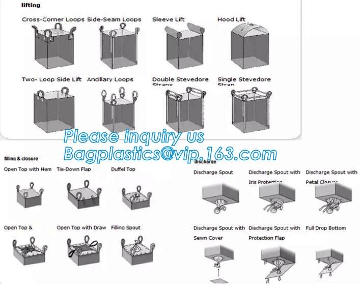 polypropylene woven plastic jumbo bag pp big bag for sand, building material, 500kg-1000kg PP Woven Jumbo Bag Big Bag wi