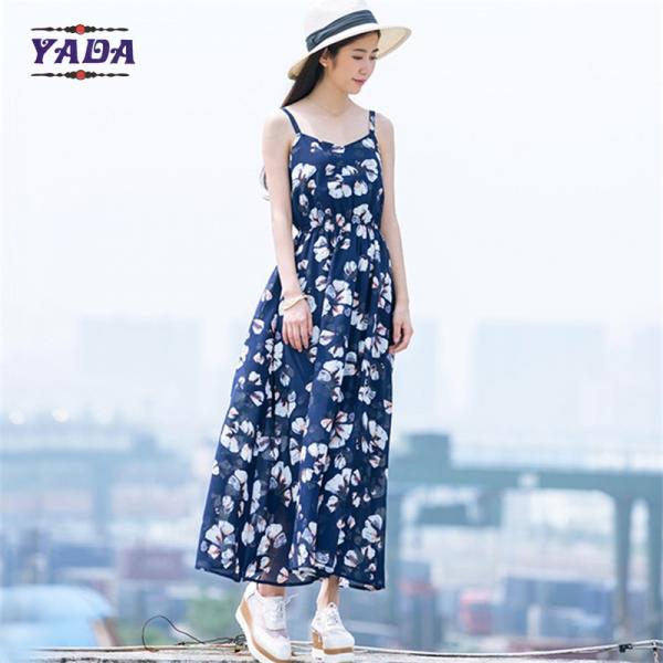 Summer beach floral spaghetti straps maxi latest party designs 100% cotton white dress with good quality