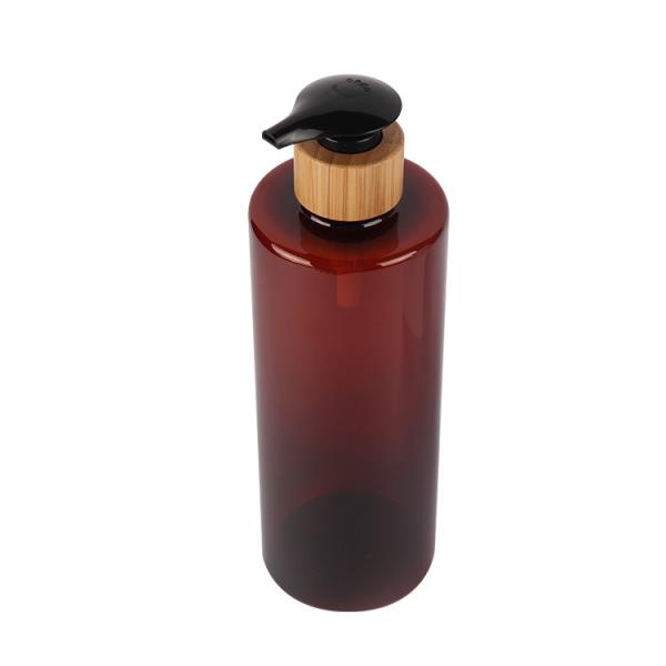 Quality 60ml 80ml 100ml 120ml 150ml 180ml 200ml 250ml 300ml Amber Flat Shoulder PET Bottle With Natural Bamboo Lotion Pump for sale