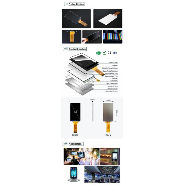 Polcd 4.5 Inch TFT LCD Module 480*854 Resolution 300 Nits RGB 24bit Interface 4.5" LCD Display