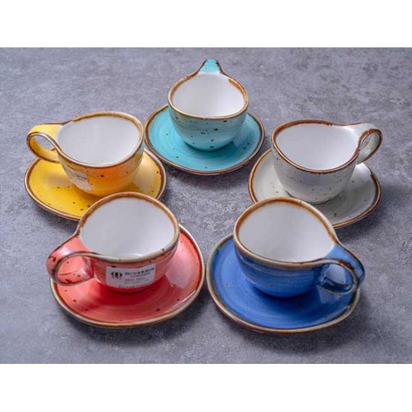90ml 250ml Multicolour Rustic Stoneware Coffee Mugs Saucer Set