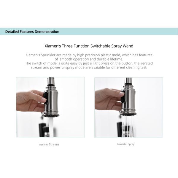 Commercial Spring Spout Single Lever Kitchen Faucet 18/10 Stainless Steel PEX Hose