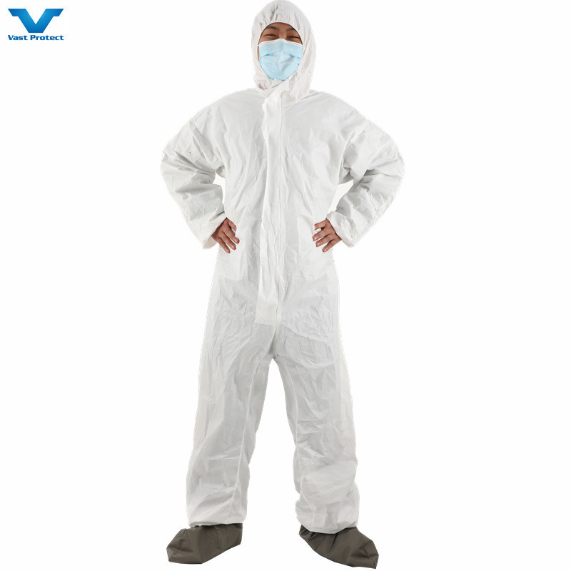 CE Cat 3 Type 5 6 Microporous White Disposable Coveralls with Bootscover