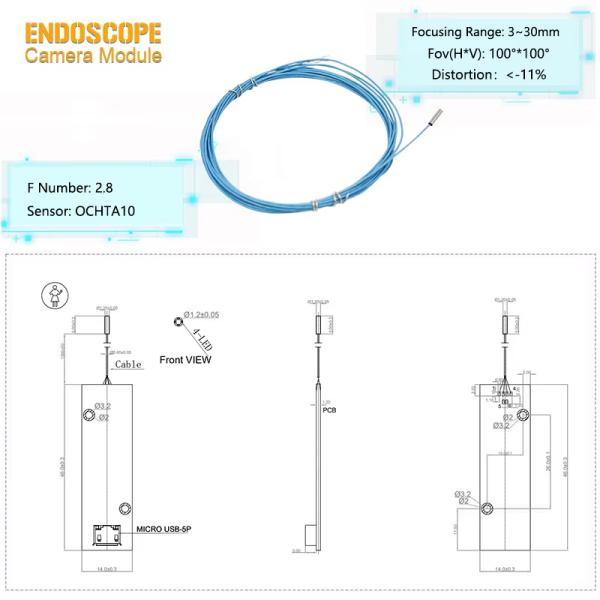 OCHTA10 CMOS Sensor USB2.0 Interface UVC Driver-Free Fixed Focus Endoscope Camera Module