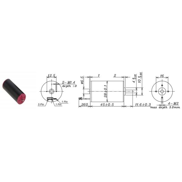 42.6 W Brushless Coreless Motor 18v 28mm Diameter 21687mA Starting Current