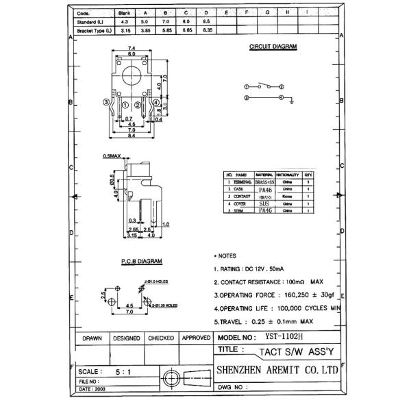 DIP Tact Switch YST-1102H