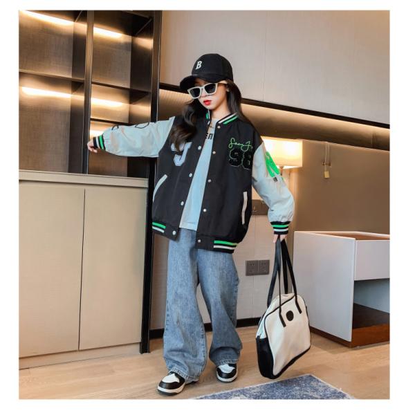 Splicing Printing Thick Patchwork Baseball Jacket Outerwear For Girls Ages 4-16