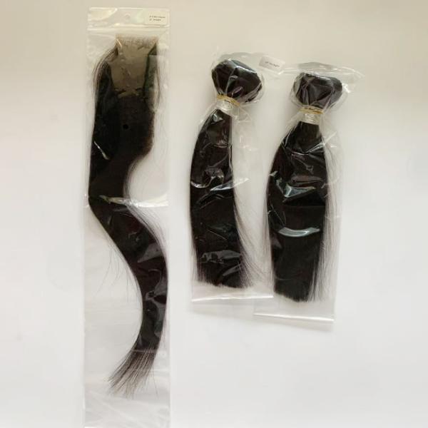 10inch Virgin Human Hair Natural Black Straight Hair Bundles With 10inch HD 2*6 Hair Closure
