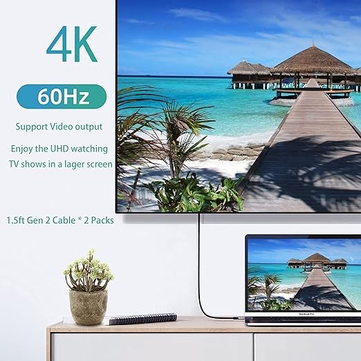 Data Transfer Right Angle Cable PD 100W 10Gbps 4K@60Hz Video USB C 3.2