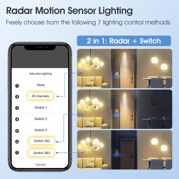 Tuya ZigBee Radar Motion Sensor Switch Sensing No Neutral Smart Home EU Wall Light Button Off No Capacitor Timing App