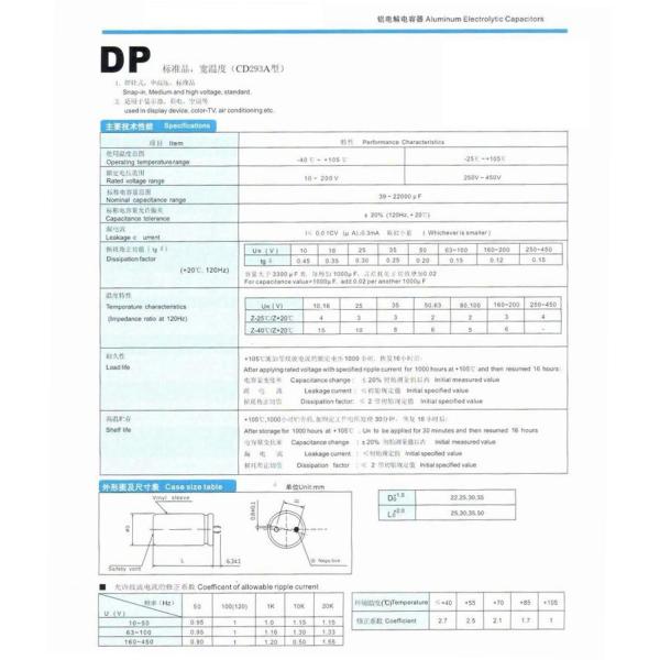 Telephone 2200uf 250v Capacitor CD293A , DP Series High Voltage Capacitor