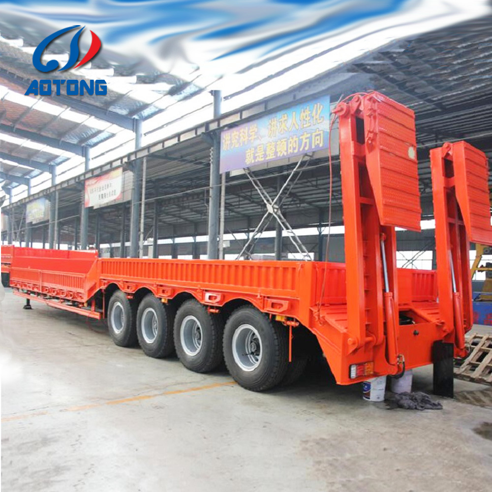 Transport Excavator with Hydraulic Gooseneck 80Tons 4 Axles Low Bed Trailer and Ladder