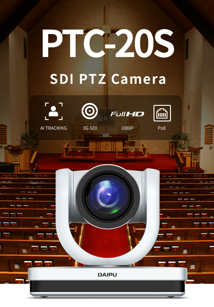 PTC-20S PoE HD-MI 3G-SDI 1080P60 HD IP Broadcasting PTZ Camera for Live Streaming System