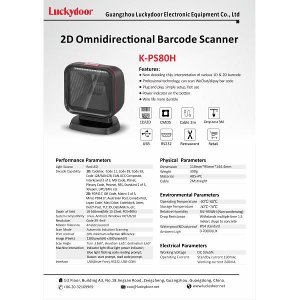 China Factory 1d 2d Barcode Scanner Desktop Table Top Omnidirectional Qr Code Reader for Supermarket