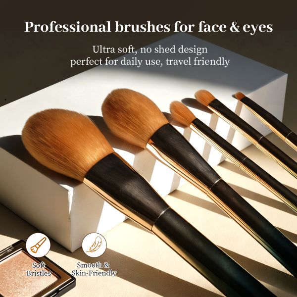 5Pcs Professional Makeup Brush Set with gradient aluminum handles