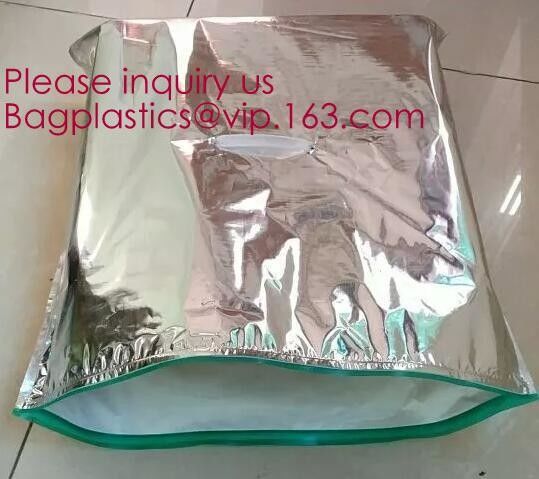 Custom Packing Aluminum Foil Zip-Lock Grocery Handle Thermal Insulation Cooler Bag For Outdoors,Promotional Insulated La