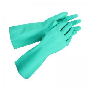 China 15 Mil Green Nitrile Glove Chemical resistant flocked lining wholesale